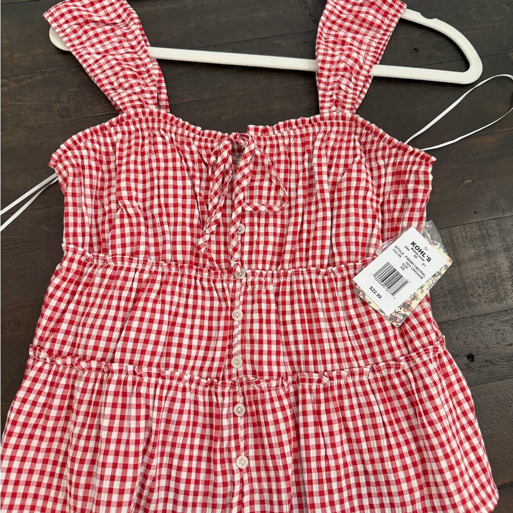 Womens Red Gingham Tiered top
